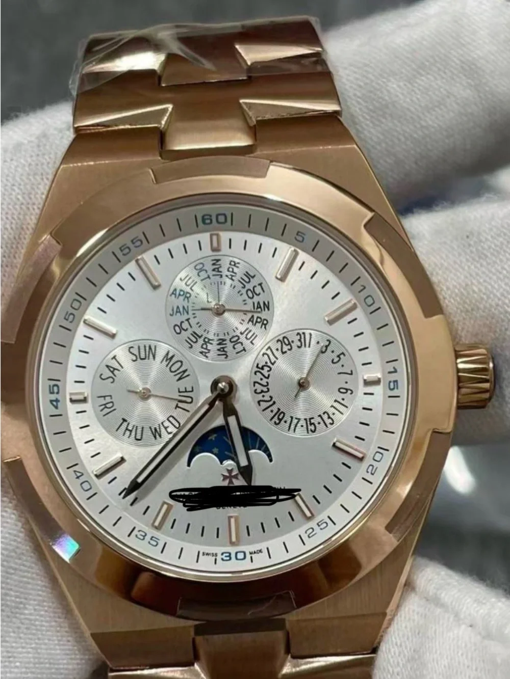 Men's Rose Gold Stainless Steel Multi-Function Watch - Moonphase